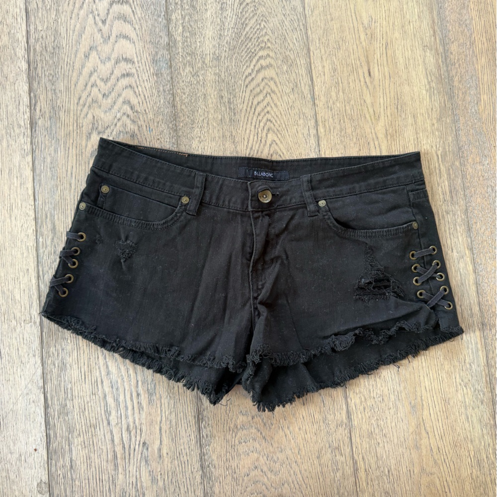 Billabong Black Distressed Lace-Up Denim Shorts